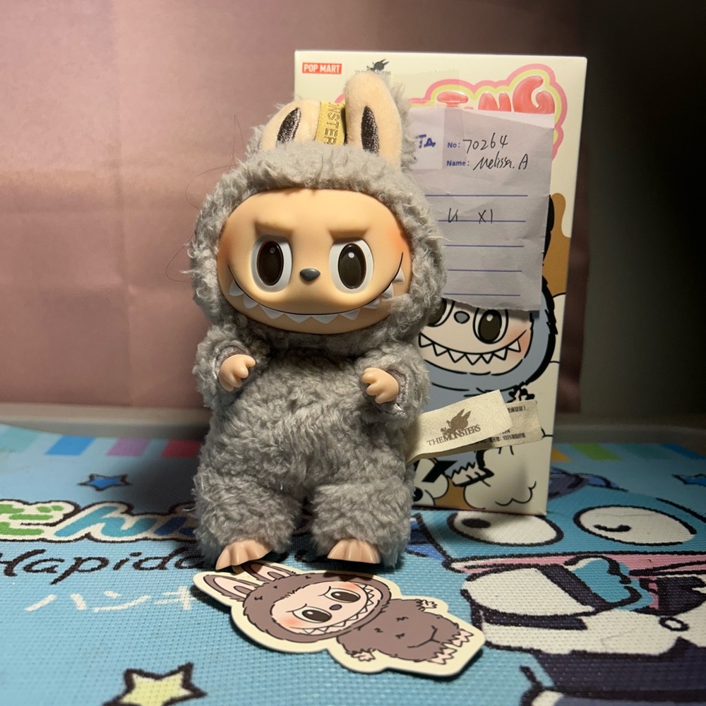 Labubu Exciting Macaron Sesame Gray Kawaii Plush Toy Collection